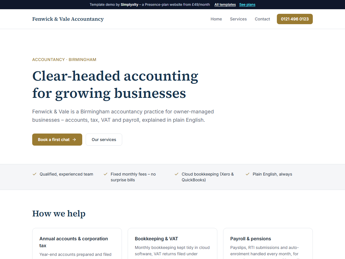 Slate template preview – Fenwick & Vale Accountancy